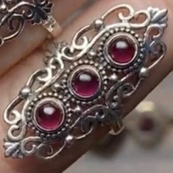 New Sterling Silver Pink Ruby Trio Triple Ring Size 8-8.25 w/Filigree Setting - Picture 4 of 16